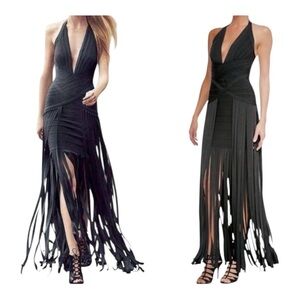 Herve Leger Black Halter Bodycon Dress